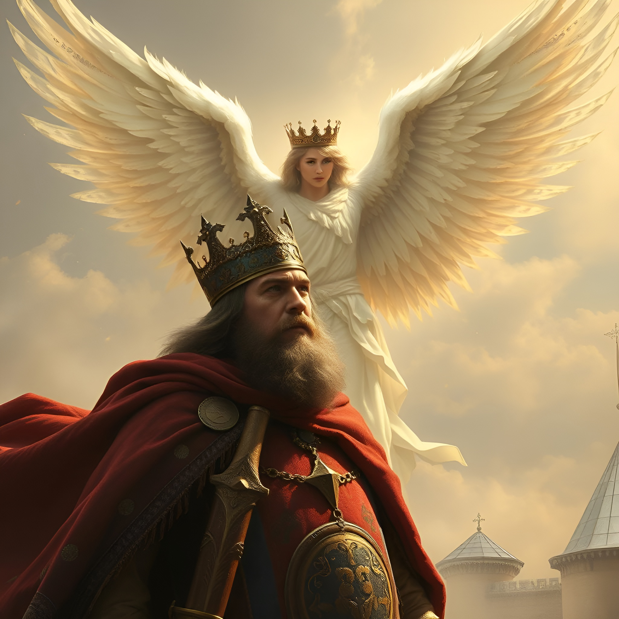 The king with his angel beside him