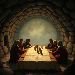 The villagers hidden council, talking about how to escape